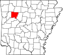 Mapa de Arkansas con el Condado de Johnson resaltado