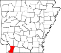 Mapa de Arkansas con el Condado de Lafayette resaltado