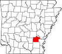 Mapa de Arkansas con el Condado de Lincoln resaltado