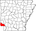 Mapa de Arkansas con el Condado de Little River resaltado