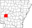 Mapa de Arkansas con el Condado de Montgomery resaltado
