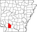 Mapa de Arkansas con el Condado de Nevada resaltado