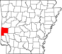 Mapa de Arkansas con el Condado de Polk resaltado