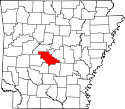 Mapa de Arkansas con el Condado de Saline resaltado