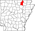 Mapa de Arkansas con el Condado de Sharp resaltado