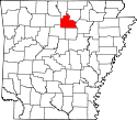 Mapa de Arkansas con el Condado de Stone resaltado