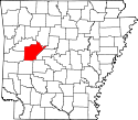 Mapa de Arkansas con el Condado de Yell resaltado