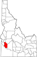 Mapa de Idaho con el Condado de Ada resaltado