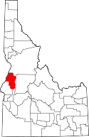 Mapa de Idaho con el Condado de Adams resaltado