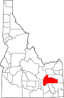 Mapa de Idaho con el Condado de Bingham resaltado