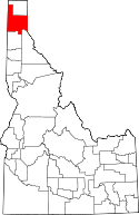 Mapa de Idaho con el Condado de Bonner resaltado