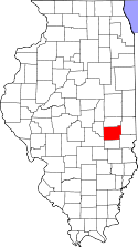 Mapa de Illinois con el Condado de Coles resaltado