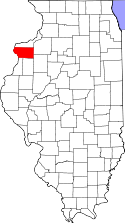 Mapa de Illinois con el Condado de Mercer resaltado