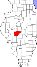Mapa de Illinois con el Condado de Sangamon resaltado