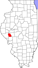 Mapa de Illinois con el Condado de Scott resaltado