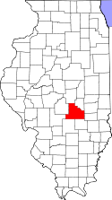 Mapa de Illinois con el Condado de Shelby resaltado