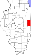 Mapa de Illinois con el Condado de Vermilion resaltado