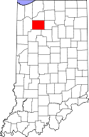 Mapa de Indiana con el Condado de Pulaski resaltado