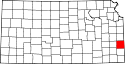 Mapa de Kansas con el Bourbon resaltado