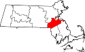 Mapa de Massachusetts con el Condado de Norfolk resaltado