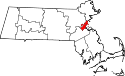Mapa de Massachusetts con el Condado de Suffolk resaltado