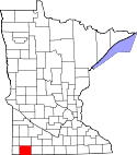 Mapa de Minnesota con el Condado de Nobles resaltado