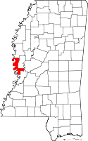 Mapa de Misisipi con el Condado de Issaquena resaltado