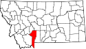 Mapa de Montana con el Condado de Gallatin resaltado