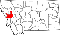 Mapa de Montana con el Condado de Missoula resaltado