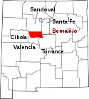 Mapa de Nuevo México con el Condado de Bernalillo resaltado