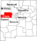 Mapa de Nuevo México con el Condado de Cíbola resaltado