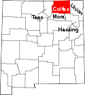 Mapa de Nuevo México con el Condado de Colfax resaltado