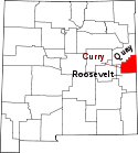 Mapa de New Mexico con el Condado de Curry resaltado