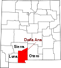 Mapa de Nuevo México con el Condado de Doña Ana resaltado