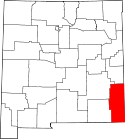 Mapa de Nuevo México con el Condado de Lea resaltado