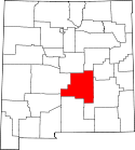 Mapa de Nuevo México con el Condado de Lincoln resaltado