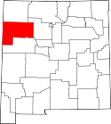 Mapa de Nuevo México con el Condado de McKinley resaltado