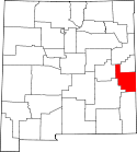 Mapa de New Mexico con el Condado de Roosevelt resaltado