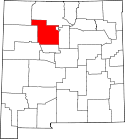 Mapa de Nuevo México con el Condado de Sandoval resaltado