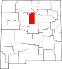 Mapa de Nuevo México con el Condado de Santa Fe resaltado