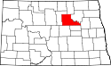 Mapa de Dakota del Norte con el Condado de Benson resaltado