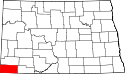 Mapa de Dakota del Norte con el Condado de Bowman resaltado