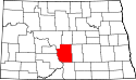 Mapa de Dakota del Norte con el Condado de Burleigh resaltado