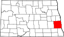 Mapa de Dakota del Norte con el Condado de Cass resaltado
