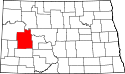 Mapa de Dakota del Norte con el Condado de Dunn resaltado
