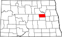Mapa de Dakota del Norte con el Condado de Eddy resaltado