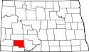Mapa de Dakota del Norte con el Condado de Hettinger resaltado
