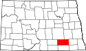 Mapa de Dakota del Norte con el Condado de LaMoure resaltado