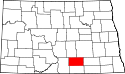 Mapa de Dakota del Norte con el Condado de Logan resaltado