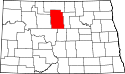 Mapa de Dakota del Norte con el Condado de McHenry resaltado